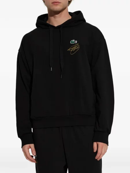 Hanorac cu glugă Lacoste cu broderie negru