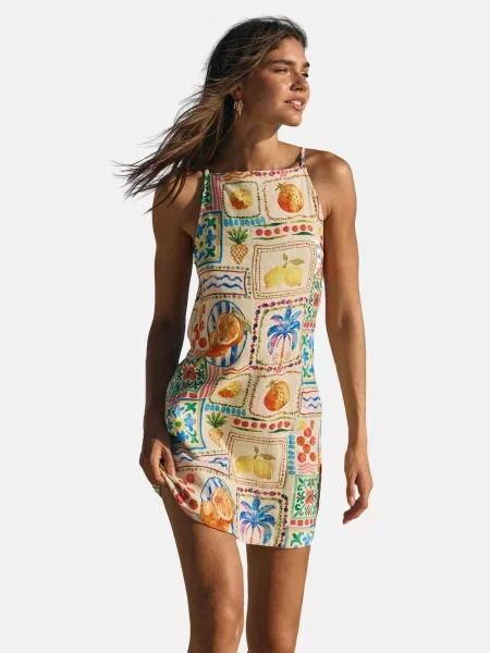 Friends Like These Rochie de vară albastru / galben pastel / portocaliu închis roșu