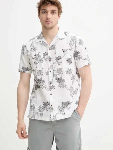 Košile s příměsí lnu Superdry regular s klasickým límcem bílá