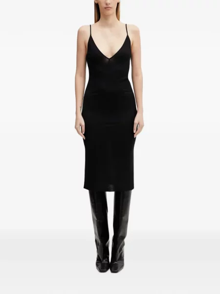Rochie midi Rick Owens Lilies cu decolteu în V cu bretele negru