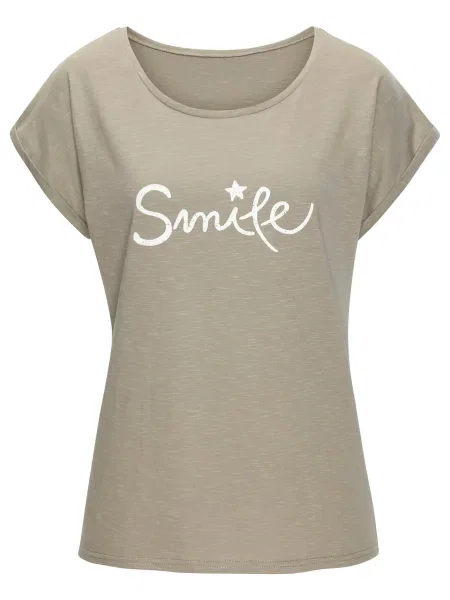 BEACH TIME Tricou kaki alb