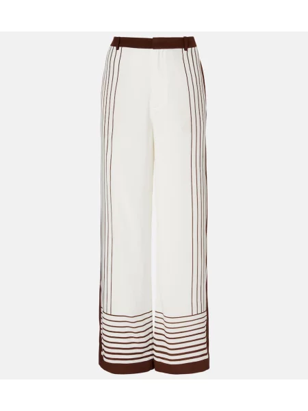 Pantaloni Sir de mătase cu picior lat alb