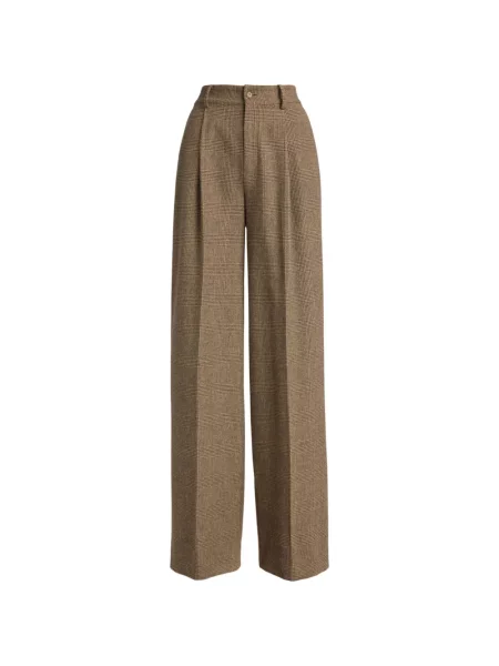 Pantaloni Lauren Ralph Lauren de lână în carouri maro
