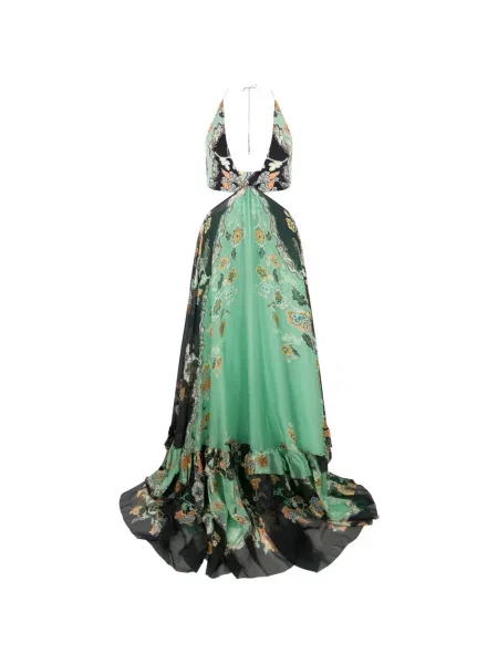 Rochie maxi Roberto Cavalli cu model floral cu imagine verde