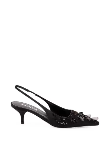 Pantofi cu toc Prada din satin slingback negru