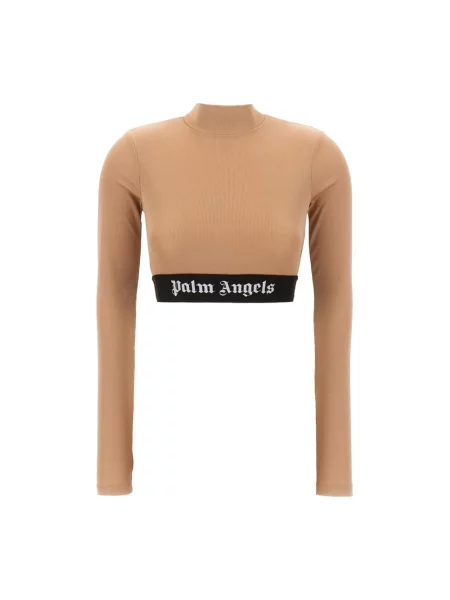 Krótki top Palm Angels z logo beżowy