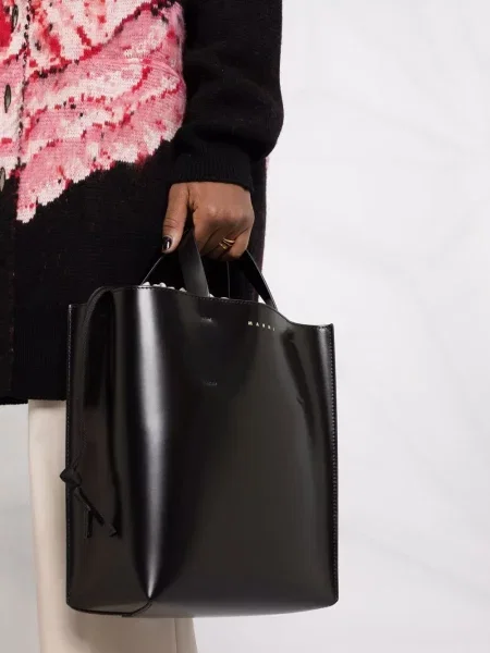 Geantă shopper Marni din piele cu cordon negru
