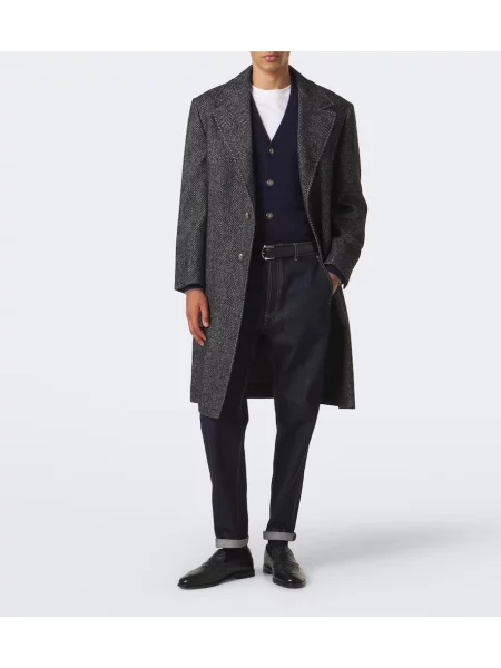 Palton Brunello Cucinelli de lână cu model herringbone gri