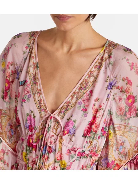 Rochie maxi Camilla de mătase cu model floral roz
