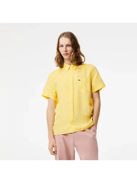 Lacoste Koszula Button-Down Z Krótkim Rękawem Regular Fit żółta
