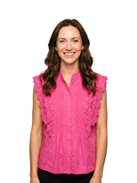 Fulgor Blúzka Blusa Belle com Babados em Laise Pink Vibrante' ružová