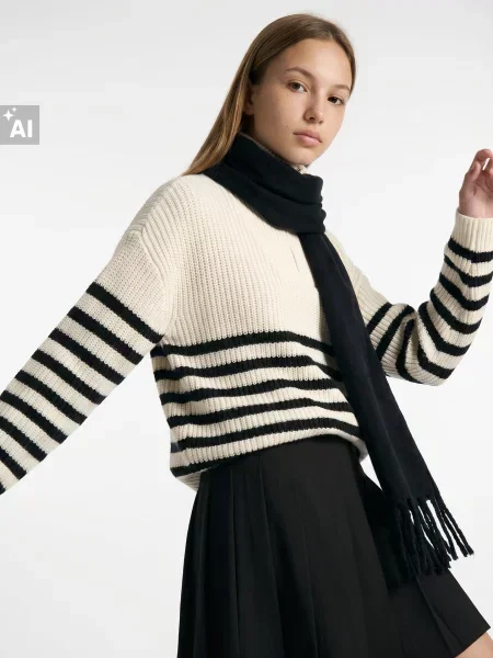 Sinsay Žebrovaný pruhovaný svetr half-zip s bavlnou vícebarevná