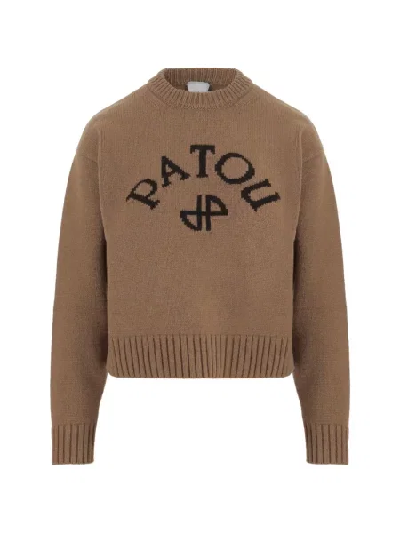 Pulover Patou cu broderie cu decolteu rotund maro