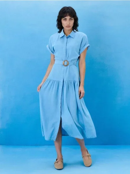 Міді сукня з і комірцем із ліоцелу light blue синя