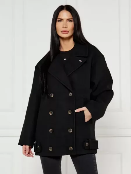 Tommy Jeans Palton cu adaos de lână negru