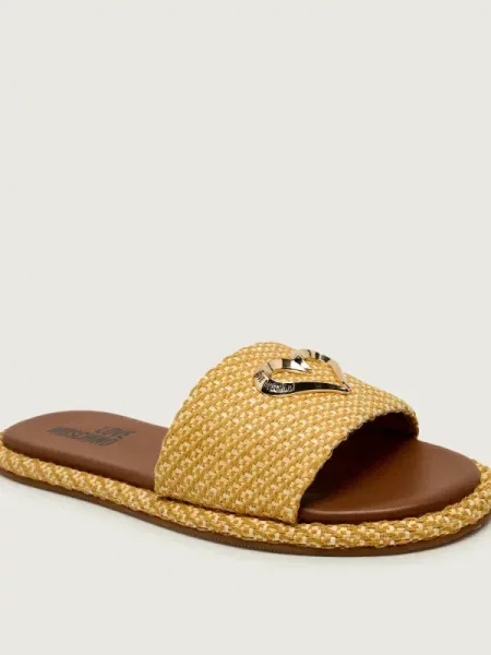 Love Moschino Șlapi cu adaos de piele bej