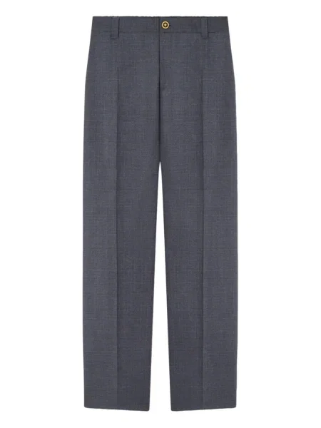 Pantaloni Versace de lână în carouri gri