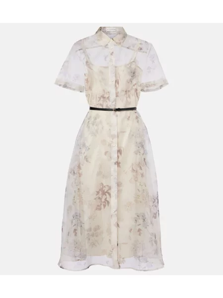 Rochie midi Altuzarra de mătase cu model floral până la genunchi alb