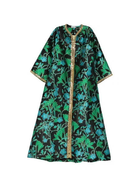 Rochie maxi Baruni cu model floral din jacard de costum negru