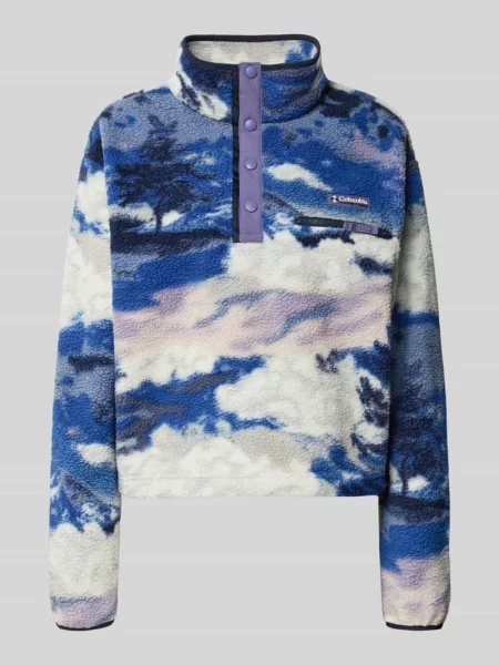 Sweter Columbia z logo polarowy zapinany na zatrzaski niebieski
