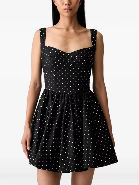 Rochie mini Bardot cu funde cu buline negru