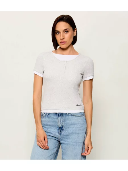 Guess Jeans Bluză Henley gri