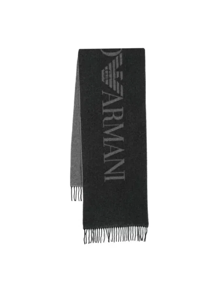 Szal Emporio Armani z frędzli wełniana szara