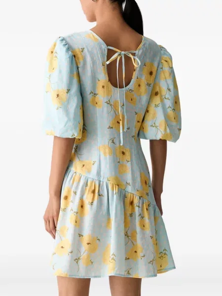 Rochie mini Never Fully Dressed cu model floral cu imagine albastru
