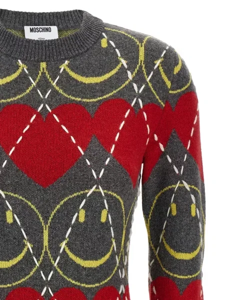 Sukienka Moschino z wzorem argyle garniturowa szara