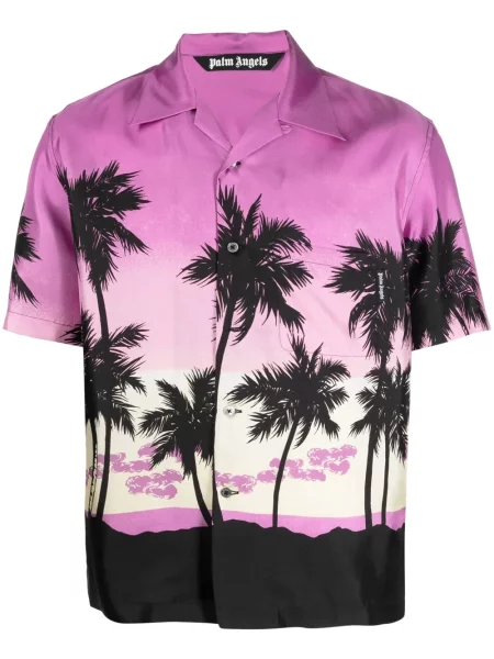 Cămașă Palm Angels de mătase cu imagine violet