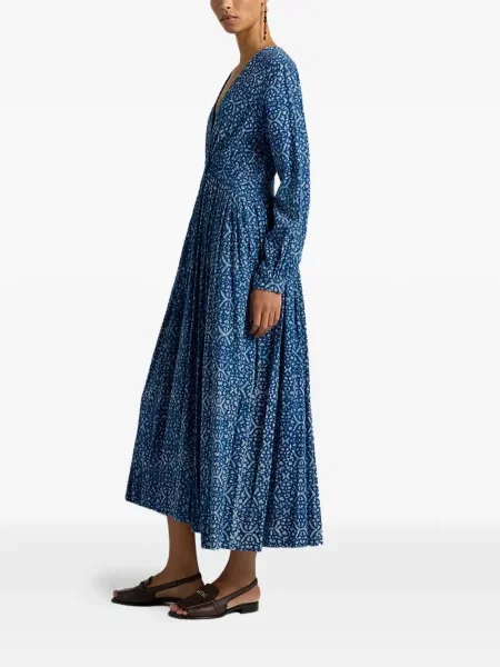 Sukienka Momoni z nadrukiem z dekoltem w serek garniturowa niebieska