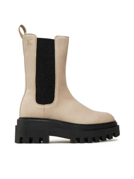 Боти челси от набук Calvin Klein Jeans FLATFORM CHELSEA BOOT MG NB с платформа бежово