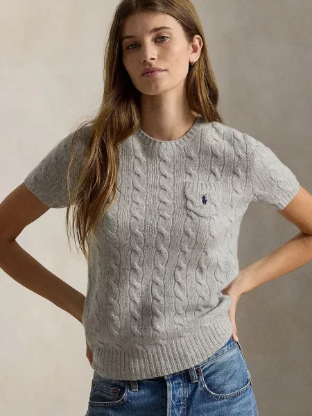 Polo Ralph Lauren pulover cu mânecă scurtă pentru femei din lână gri