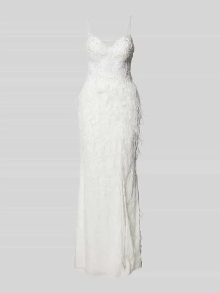 Sukienka wieczorowa z frędzlami Luxuar biała