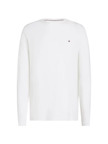 Bluzka z długim rękawem o kroju slim fit z mieszanki bawełny Tommy Hilfiger biała