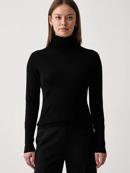 Kaos pulover cu guler înalt de damă din lână negru