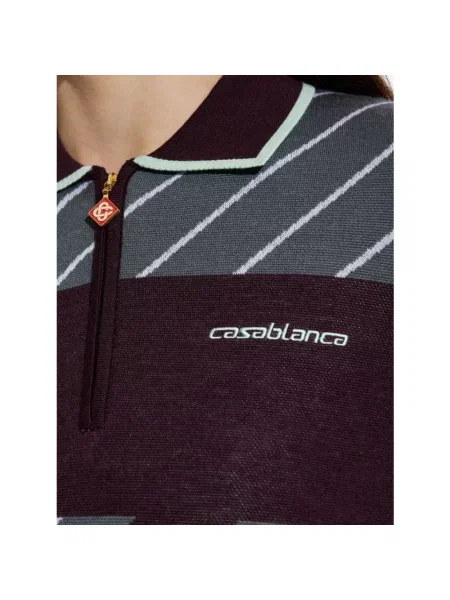 Koszulka Casablanca w paski wełniana z długim rękawem czerwona