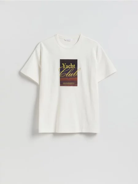 Reserved Tricou comfort fit cu imprimeu crem