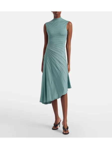 Rochie midi Alaïa de lână asimetrică verde