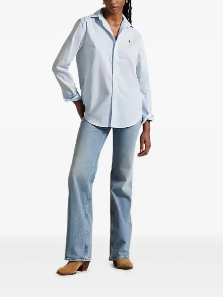 Pletený dlouhý top Polo Ralph Lauren s výšivkou modrý