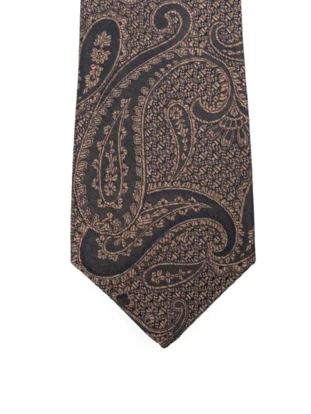 Cravată Kiton cu imagine cu model paisley maro