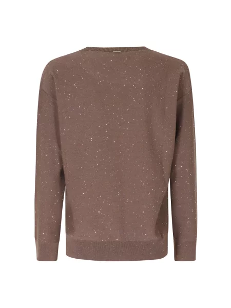 Sweter Herno z dekoltem w serek brązowy