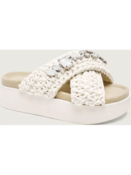 Șlapi Inuikii cu strasuri cu platformă alb