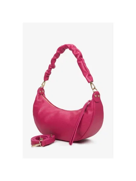 Сумка-півмісяць шкіряна фуксія Estro рожева