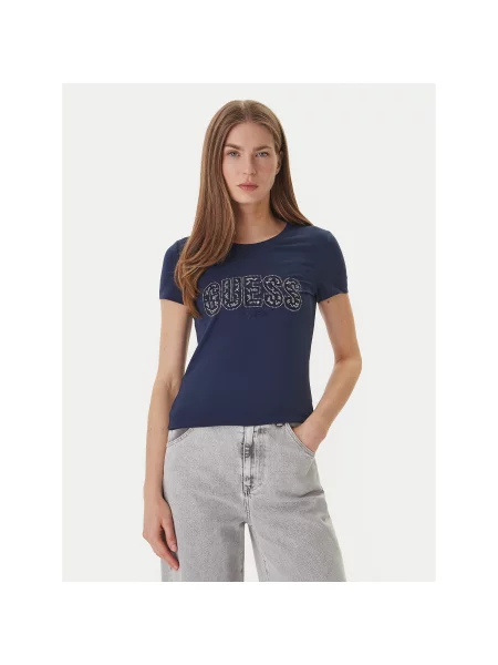 Guess T-Shirt Σκούρο Slim Fit μπλε