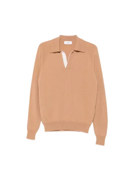 Sweter Lardini z dekoltem w serek brązowy