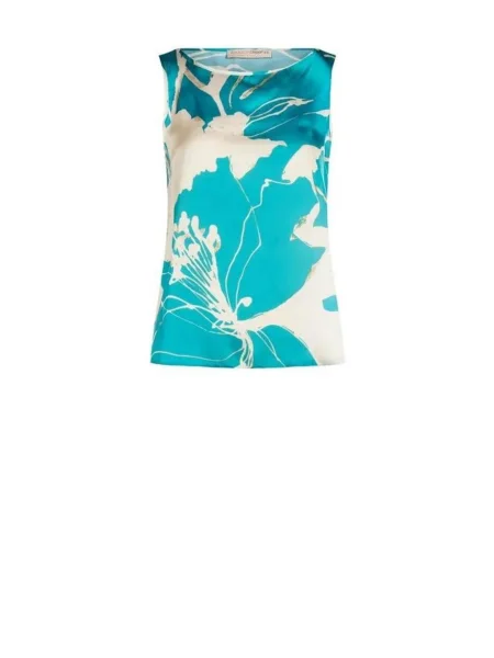 Bluză Rinascimento cu model floral turcoaz