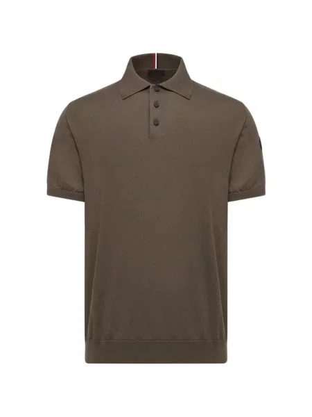 Tricou polo Moncler tricotate cu autograf maro