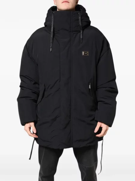 Palton Dolce & Gabbana cu glugă cu autograf negru