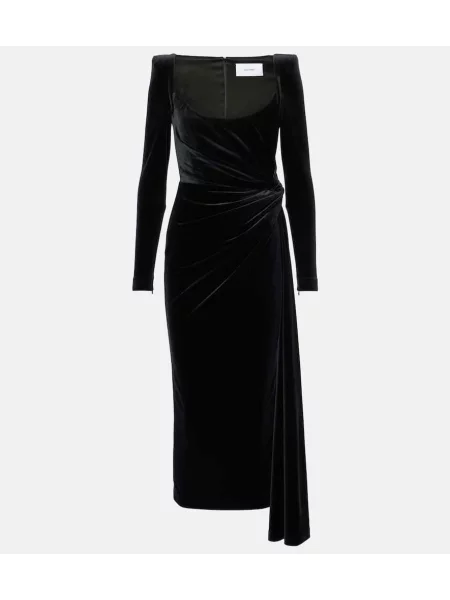Midi obleka Alex Perry iz rebrastega žameta z draperijo črna